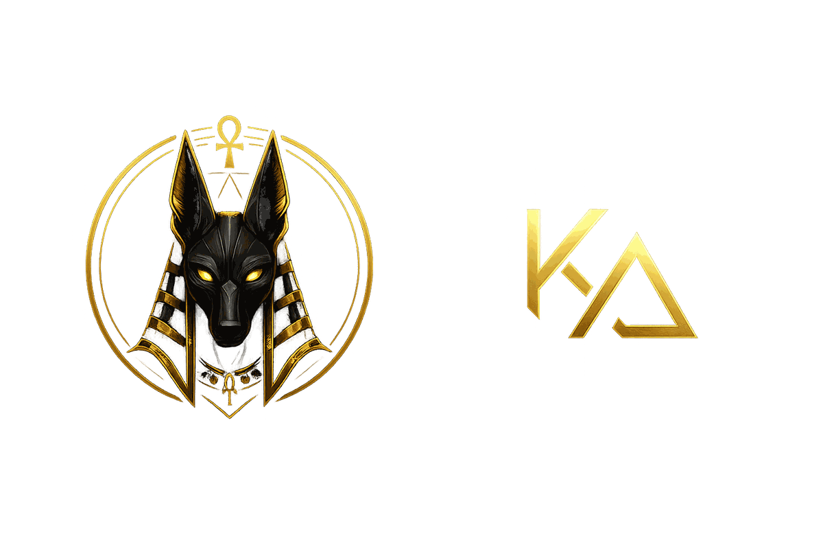 Anubis head with wordmark lockup